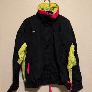 Columbia Black Jacket with Neon Yellow and Pink Accents